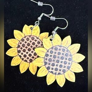 Wooden Sunflower Earrings